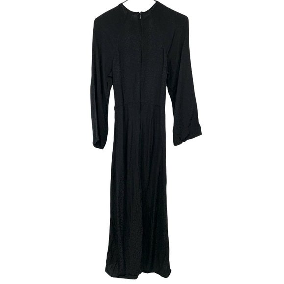 H&M Dress Black Leopard Print Jacquard Wide Sleeve Asymmetrical Midi - Picture 10 of 12